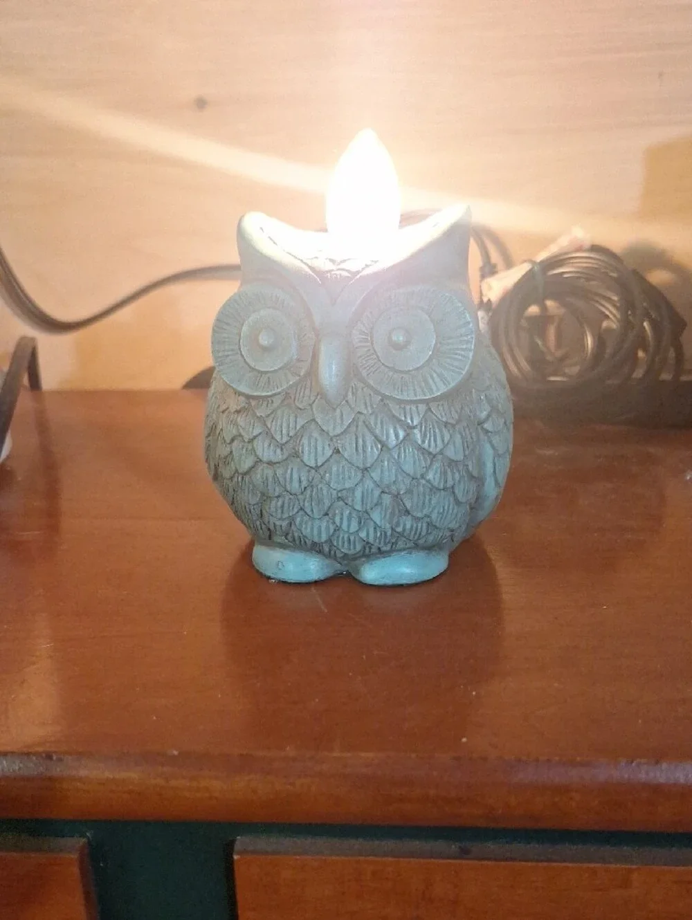 Green Ceramic Light Owl Figurine Home Accent